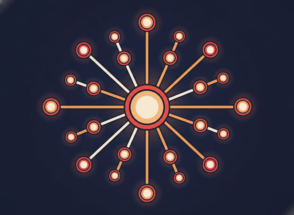 abstract network of glowing nodes connected by lines on dark background