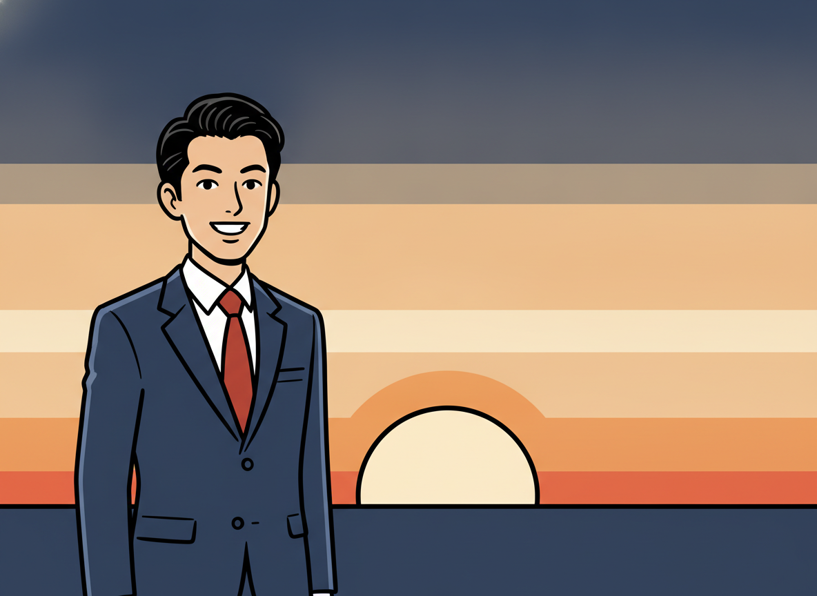 a person looking forward at a calm horizon with warm sunrise colors