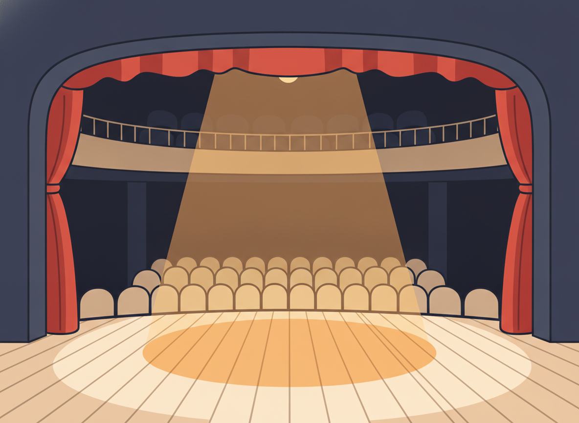 a single spotlight on an empty stage in a dark theater