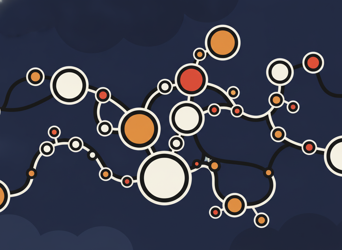 abstract circles connecting in a network pattern on a dark background