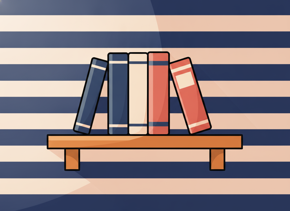 a wooden shelf with a few books in warm evening light, no text on spines visible