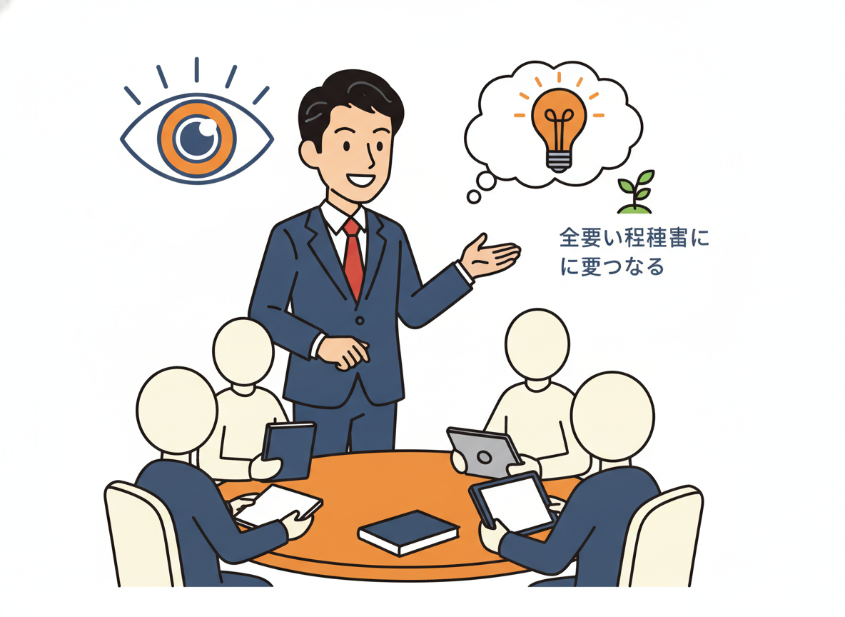 観察をテーマにした図・会話の中でニーズを発見するイメージ