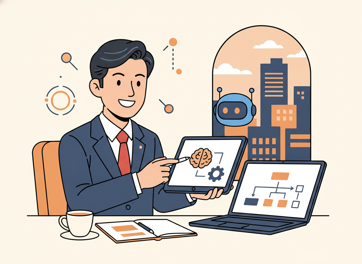 ひとり社長がChatGPTを使って営業設計をしているイメージ