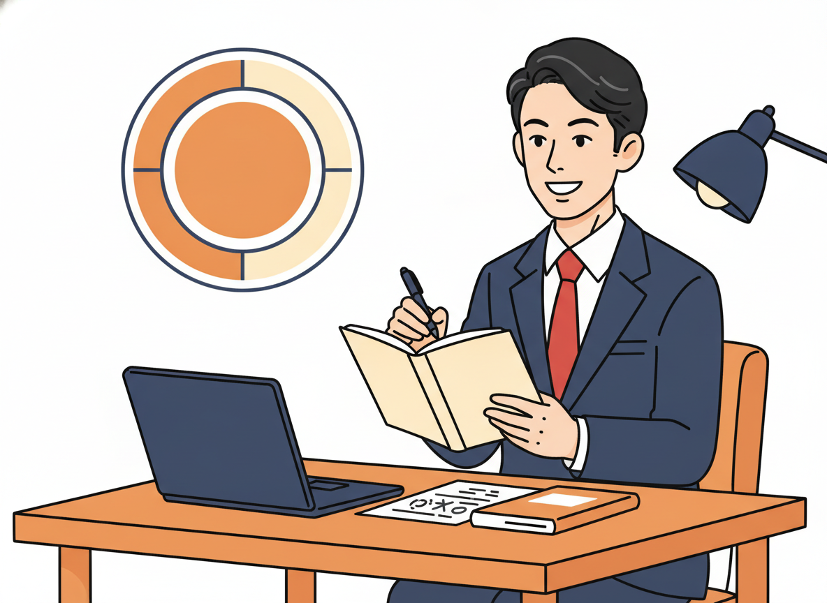 まとめのイメージ・手帳にメモをとるひとり社長