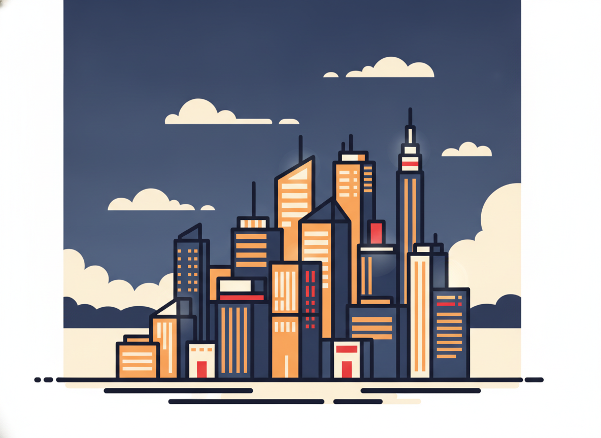 a city skyline at dusk with warm city lights, abstract and calm, no text