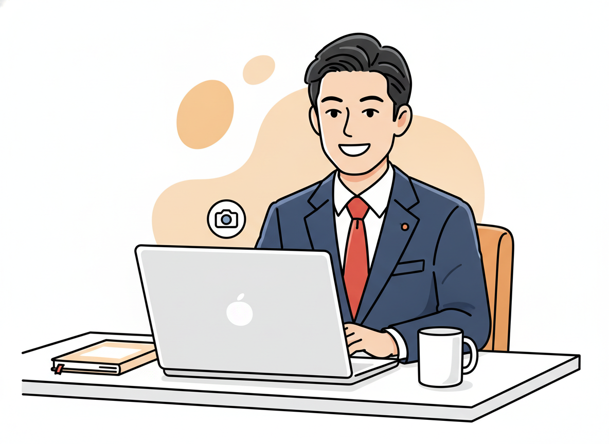 Zoom商談でカメラをオンにしている経営者のイメージ写真