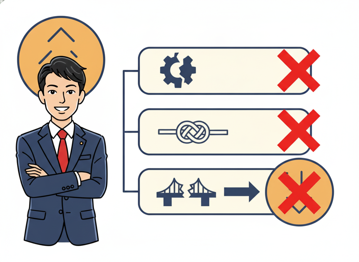 失敗パターンをリスト化した図解・赤いバツ印つき