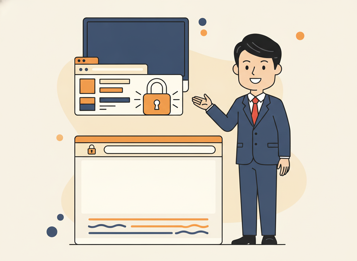 SSL証明書設定画面とブラウザの鍵マークのイメージ