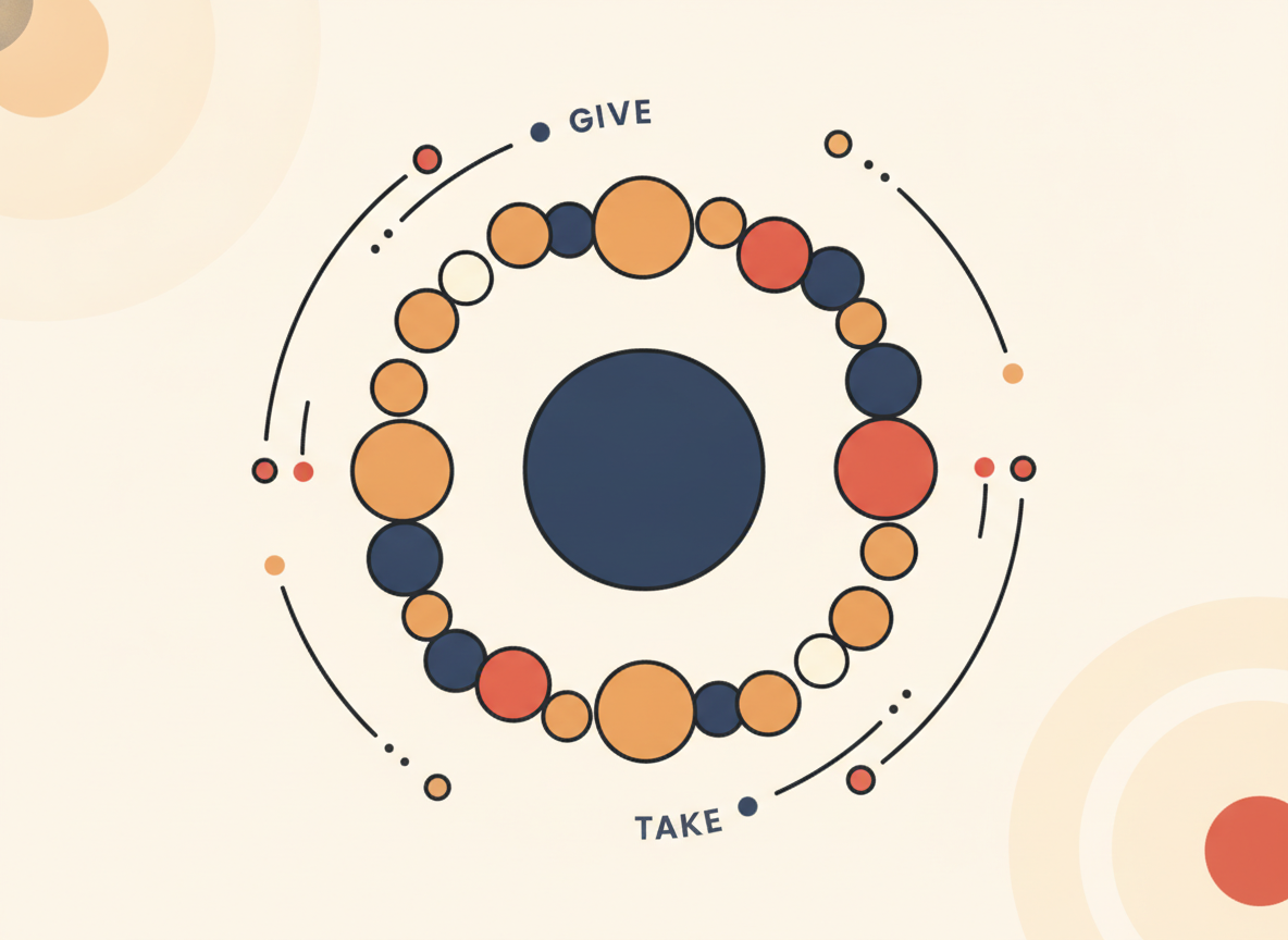 abstract circles representing give and take flow, warm color palette