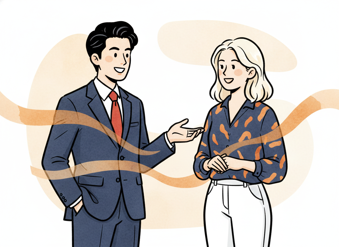 two people in warm conversation, abstract watercolor style