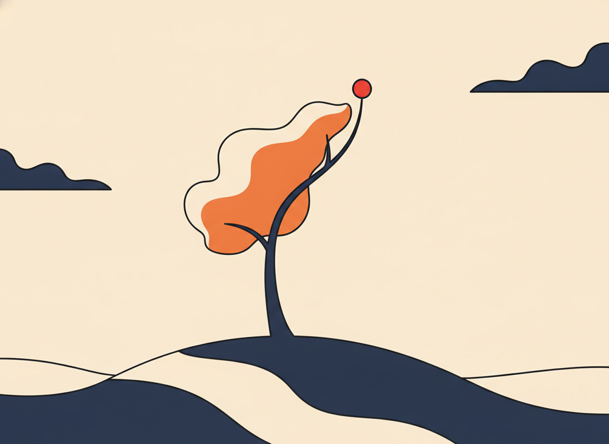abstract illustration of a lone tree on a hill representing uniqueness, simple vector style