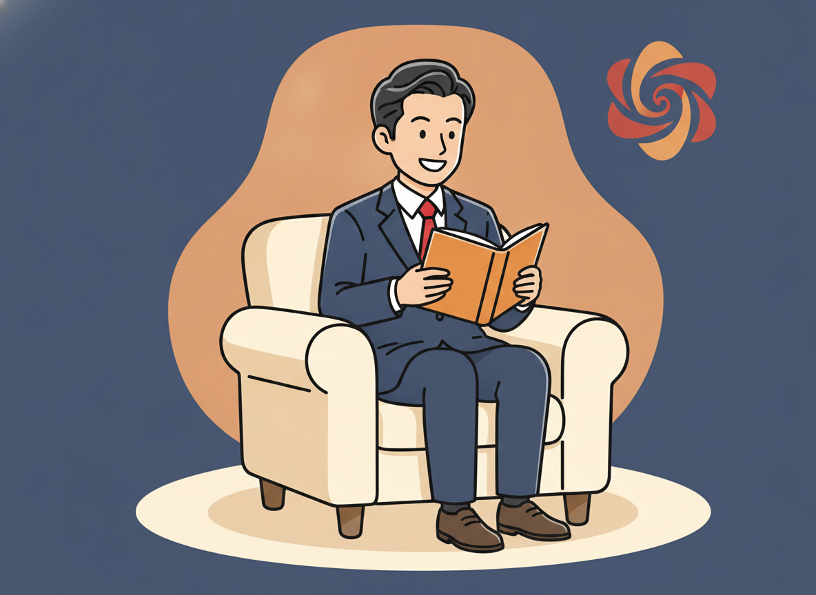a person sitting comfortably reading a book, warm ambient light, no text visible