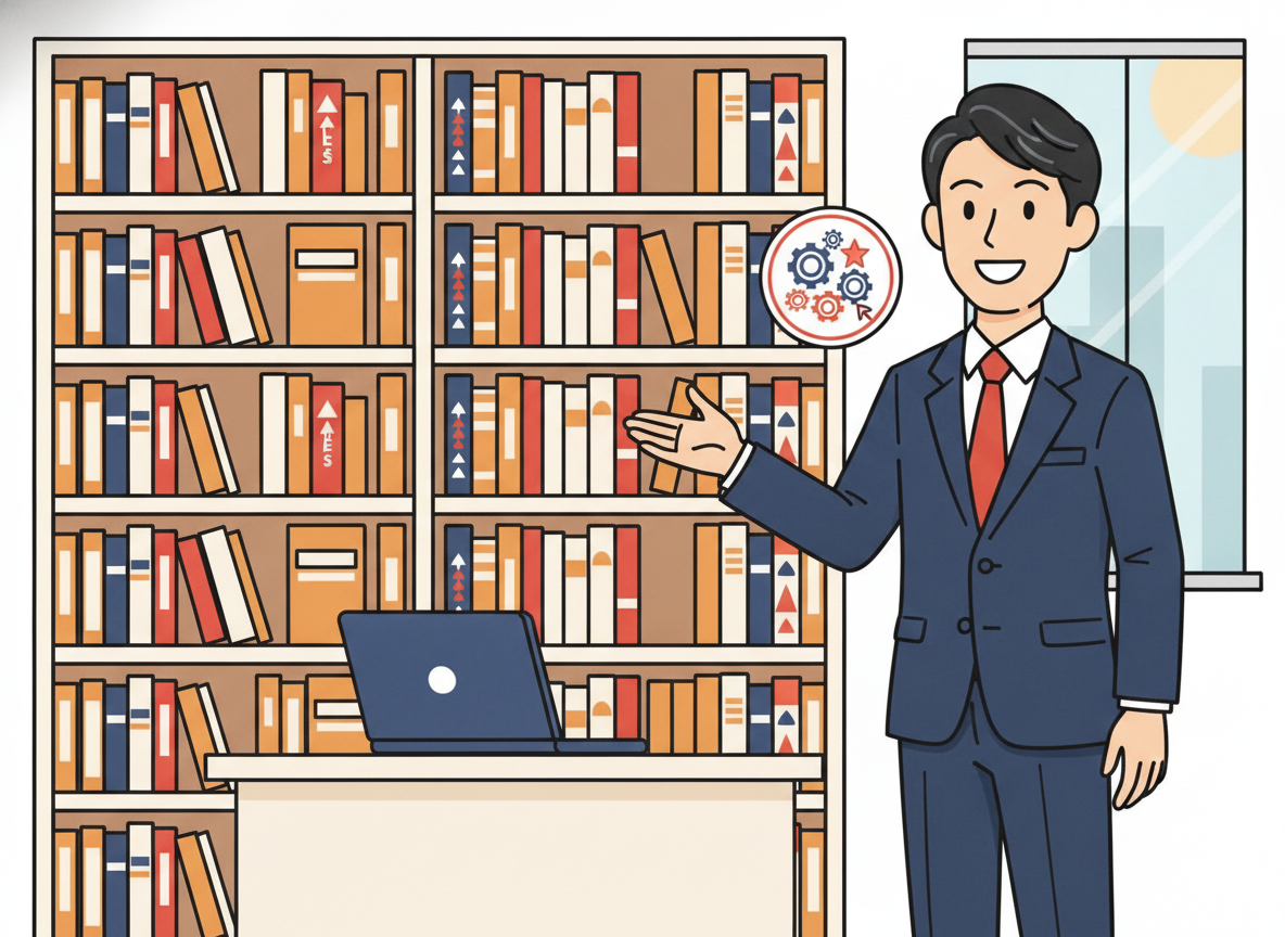 和久井海十の書棚・紹介営業関連本が並ぶ様子