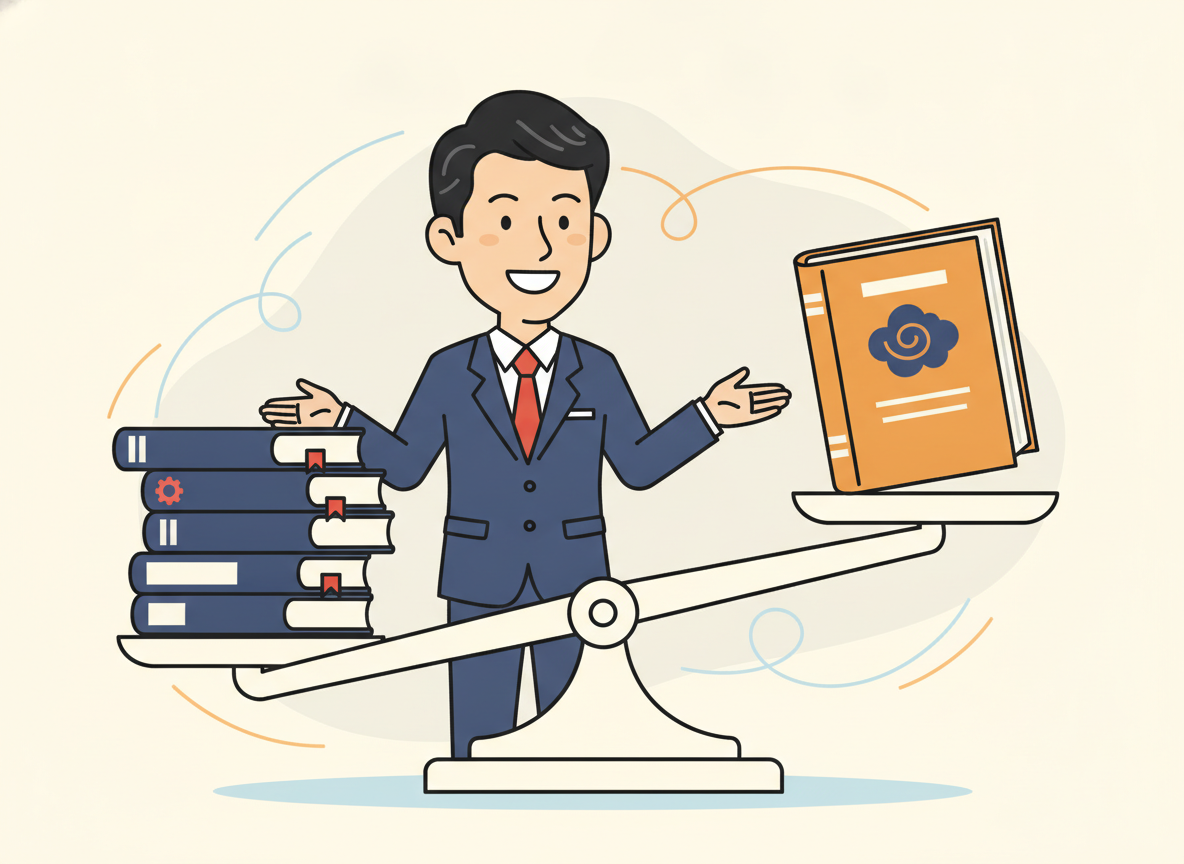 テクニック本と哲学本の比較イメージ・天秤のイラスト