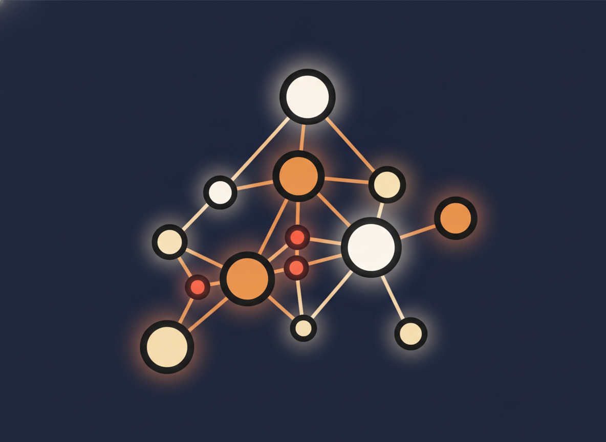 abstract glowing network nodes on dark background, no text