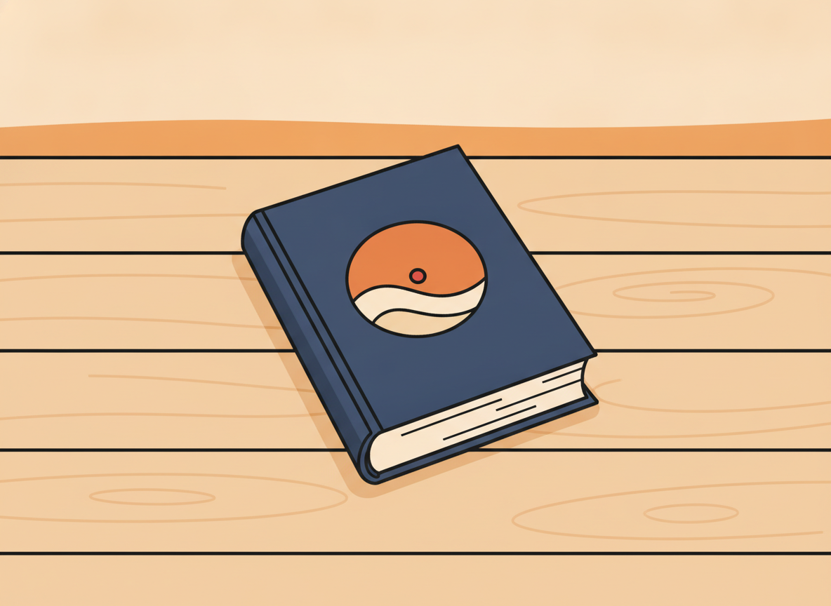 a single hardcover book on a minimalist light wooden surface, top view, no visible text on cover