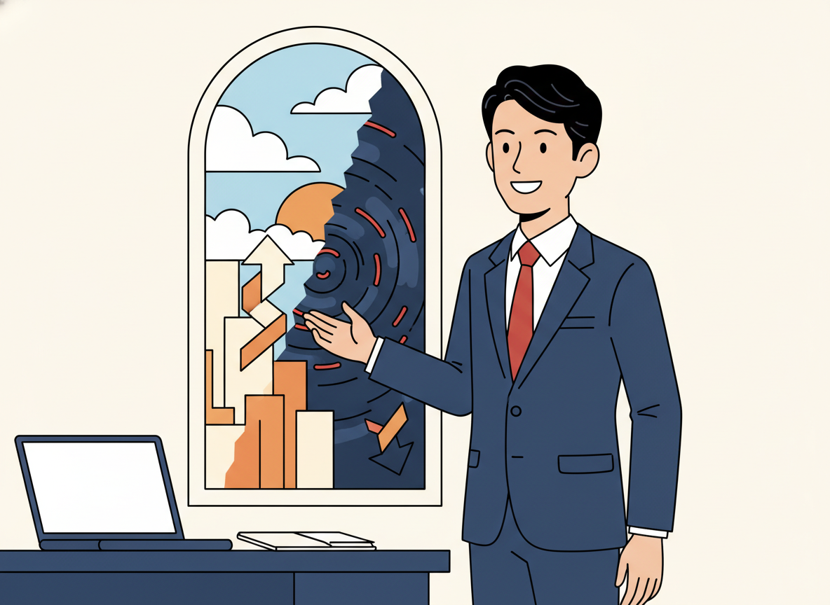独立起業を決意した男性が窓の外を見ているシーン・希望と不安のイメージ