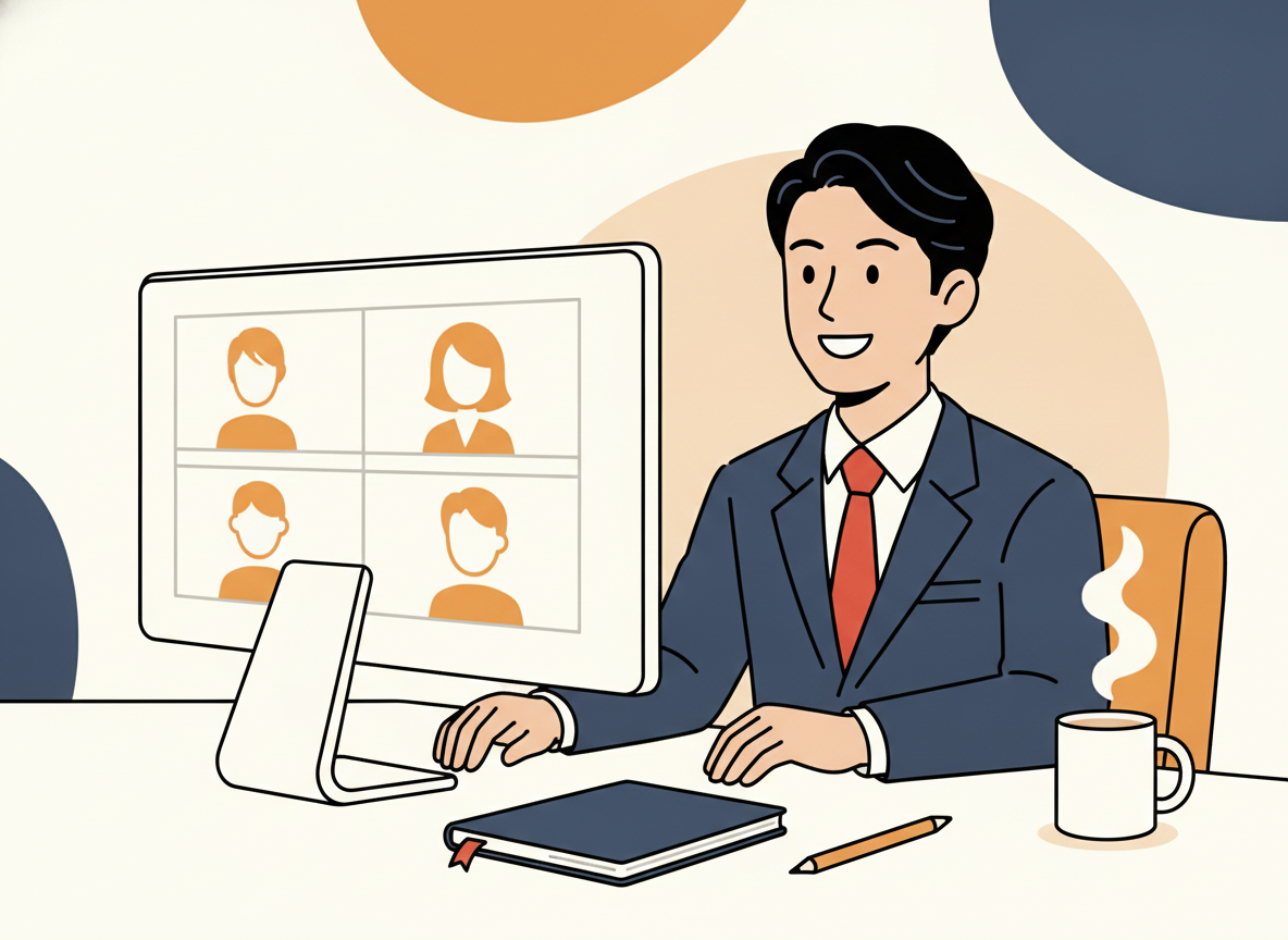 オンラインセミナーで学ぶ40代経営者・ZoomやTeamsのビデオ会議イメージ