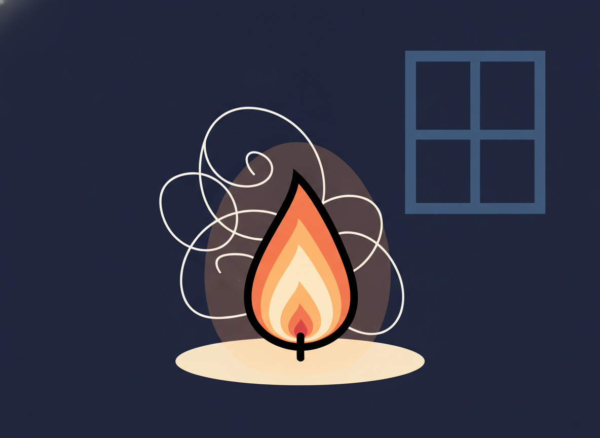 a single candle flame in a dark room, representing a small but constant light