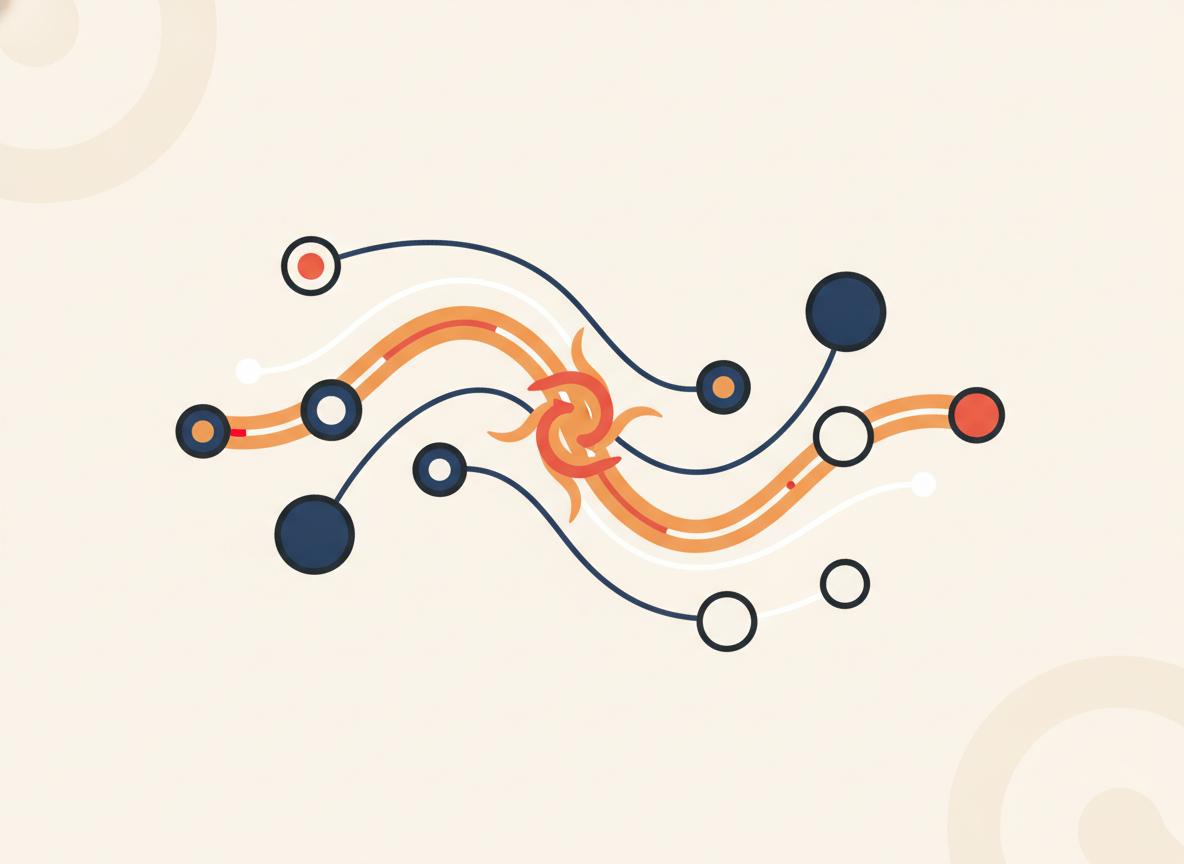 abstract flowing lines representing information moving between nodes