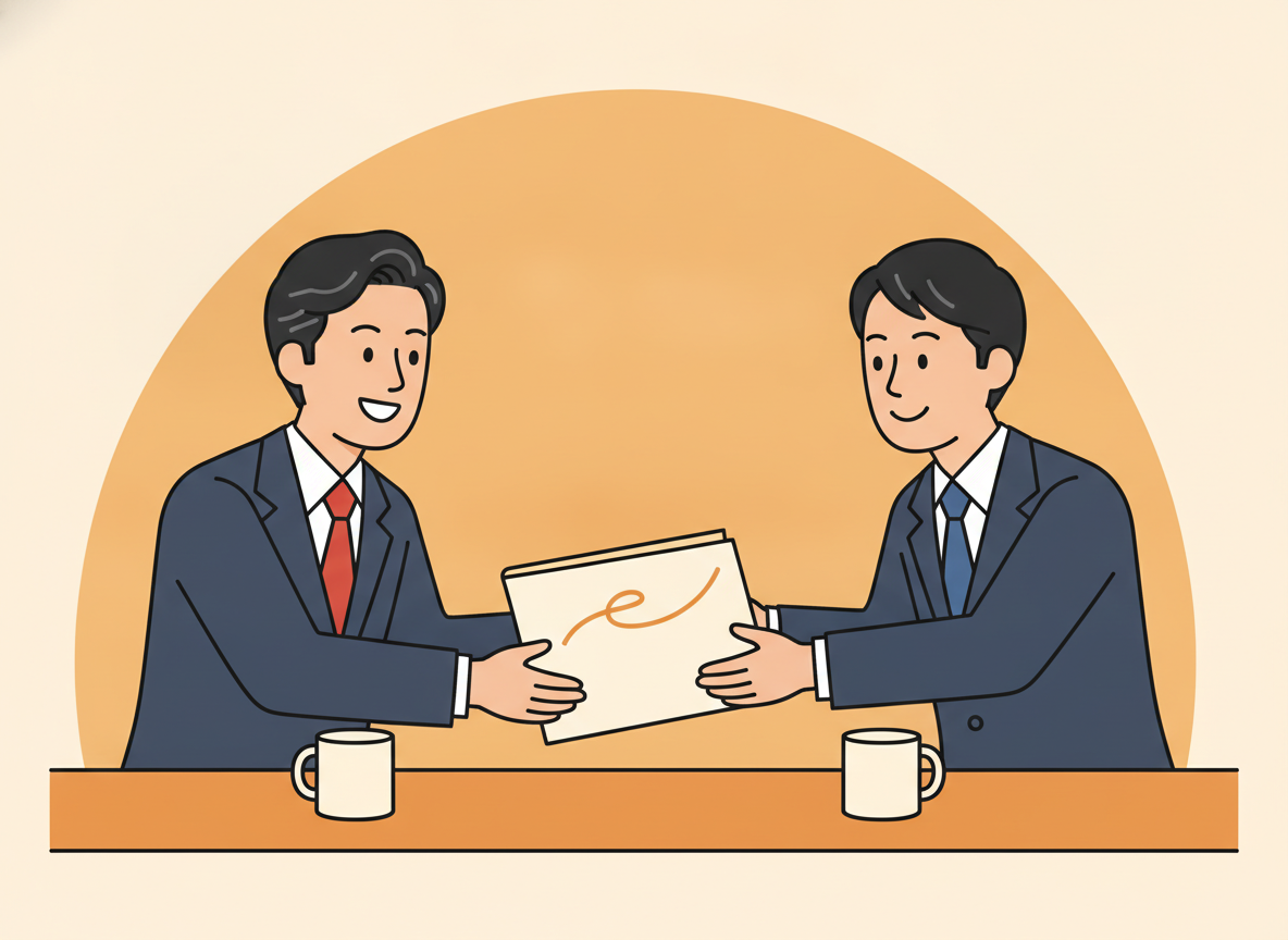 a person handing something to another person across a table, warm natural light
