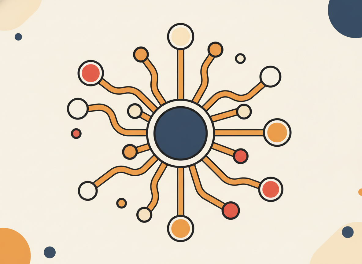 abstract circles connected by lines, warm colors, representing a business network