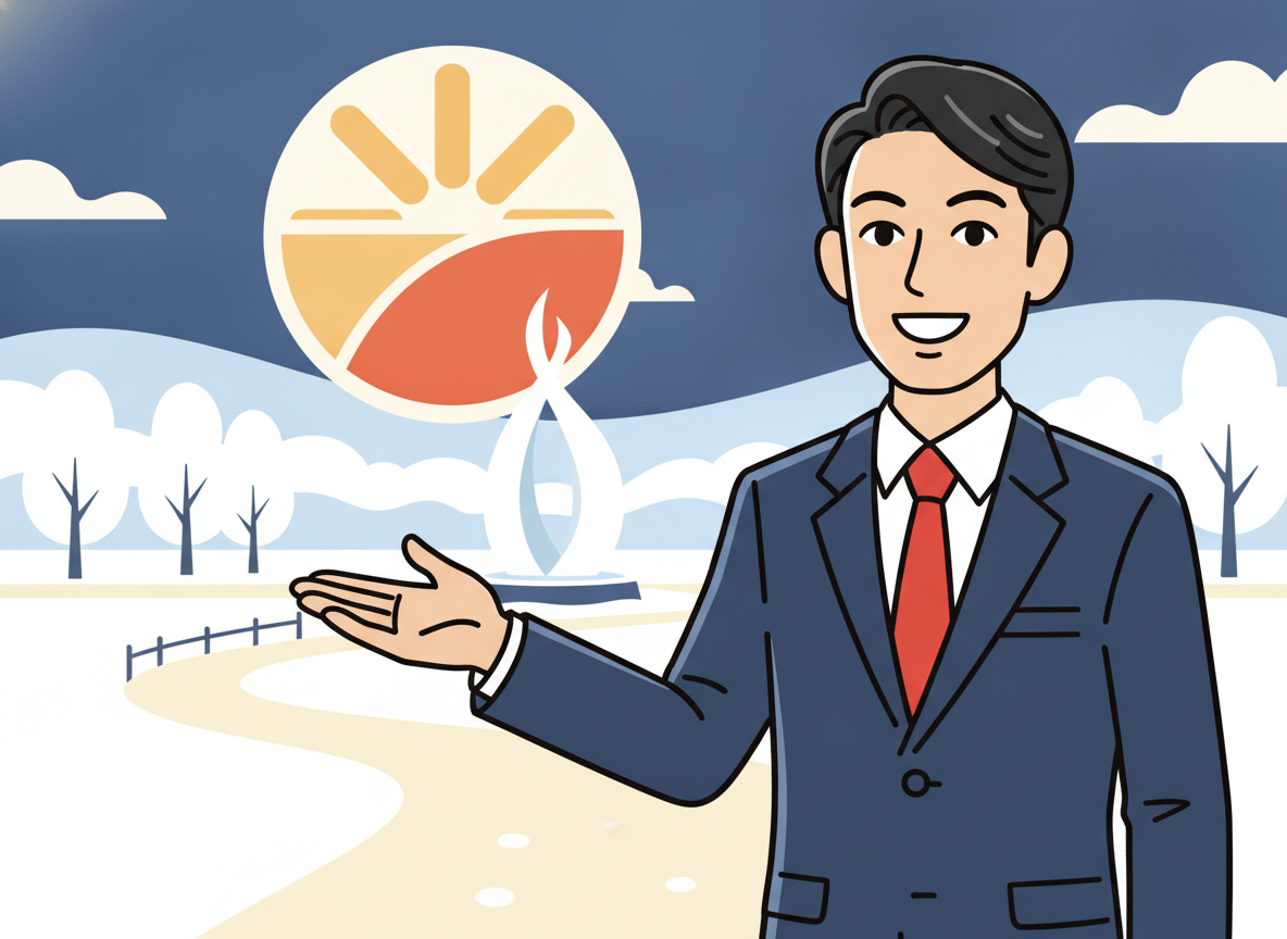 札幌大通公園と観光大使イメージ、冬の雪景色