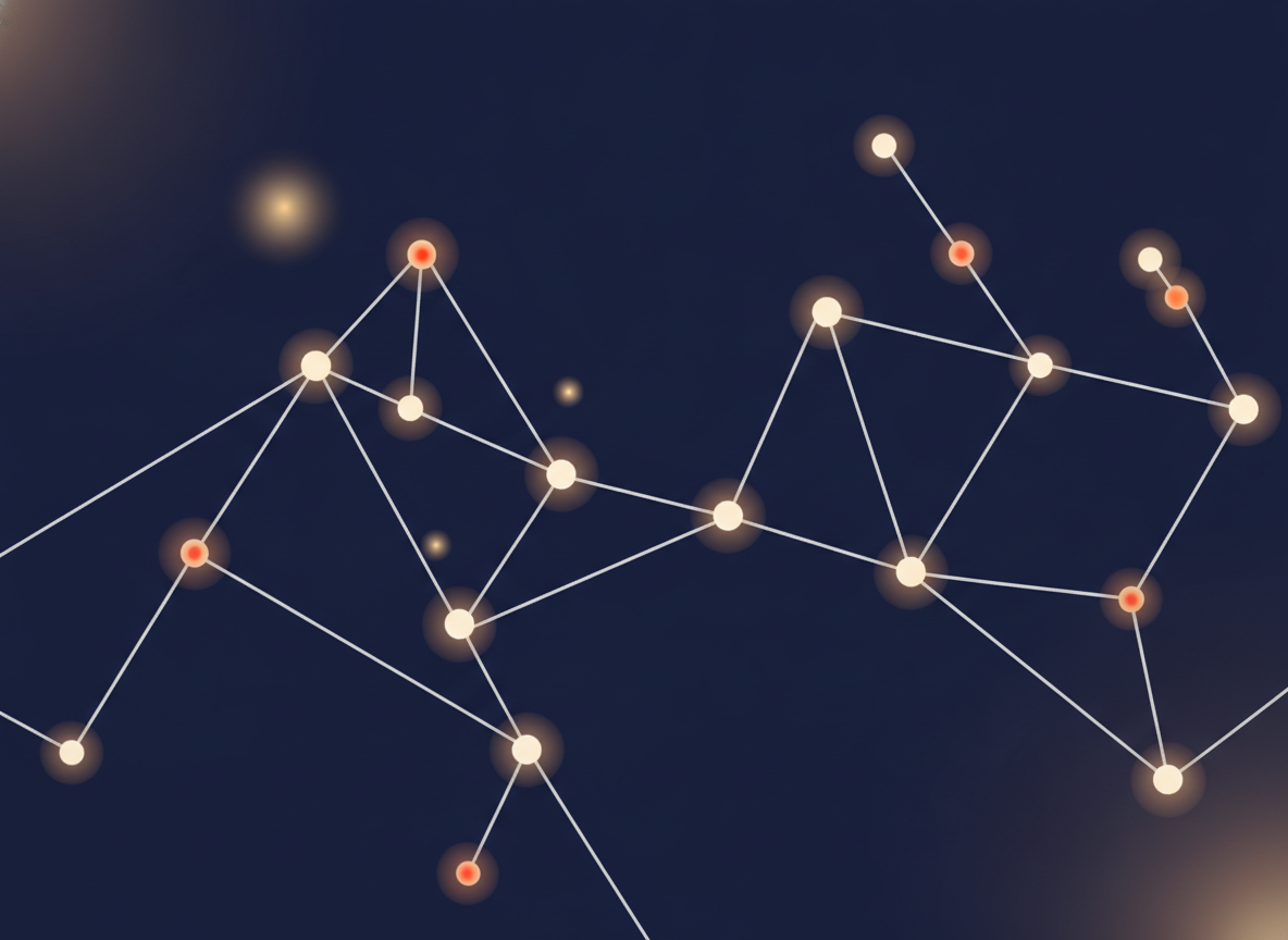 abstract network of connected dots glowing softly on dark background
