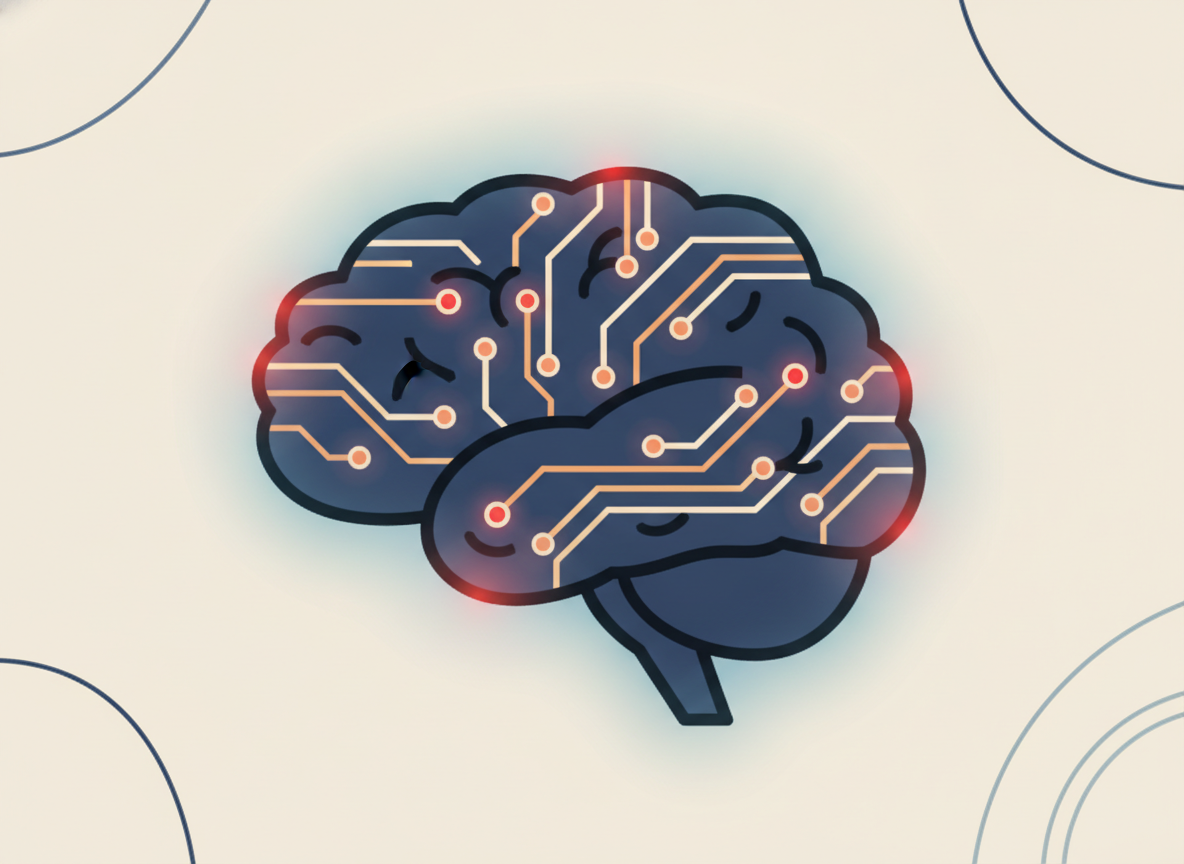 abstract glowing brain with soft circuit pattern, no text