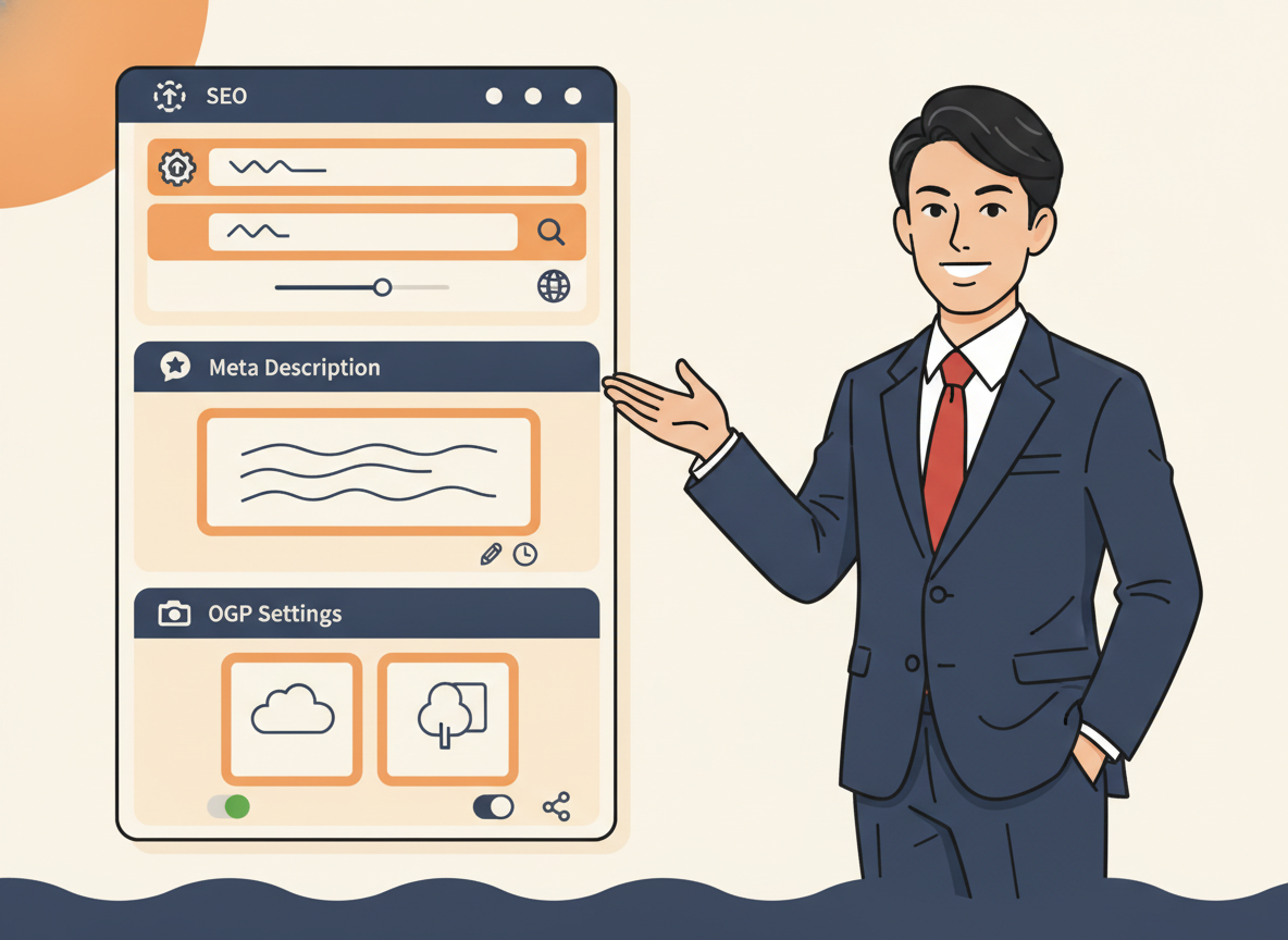 WordPressのテーマSEO設定画面・メタディスクリプションやOGP設定が並ぶ管理画面